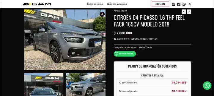 Captura del sitio de Automóviles GAM