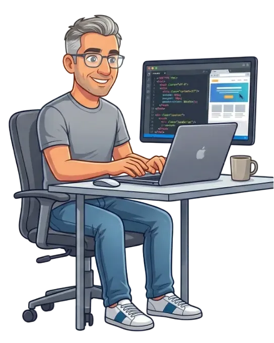 Hugo Álvarez trabajando en el desarrollo de un sitio web