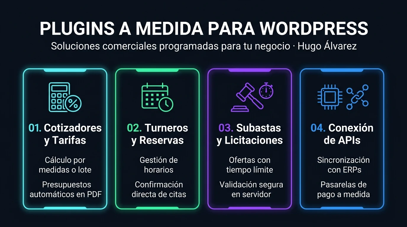 Infografía de tipos de plugins personalizados para WordPress y WooCommerce